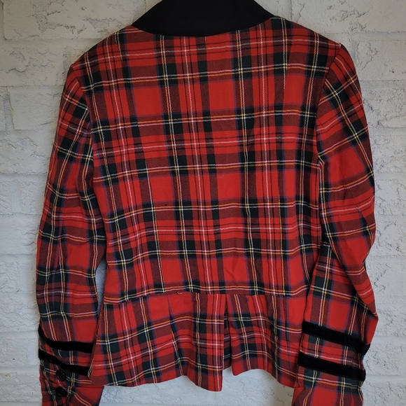 Military Style Red Plaid Blazer - Picture 6 of 8